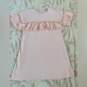 Laura Ashley light peach t-shirt dress with eyelet ruffle. Girls L